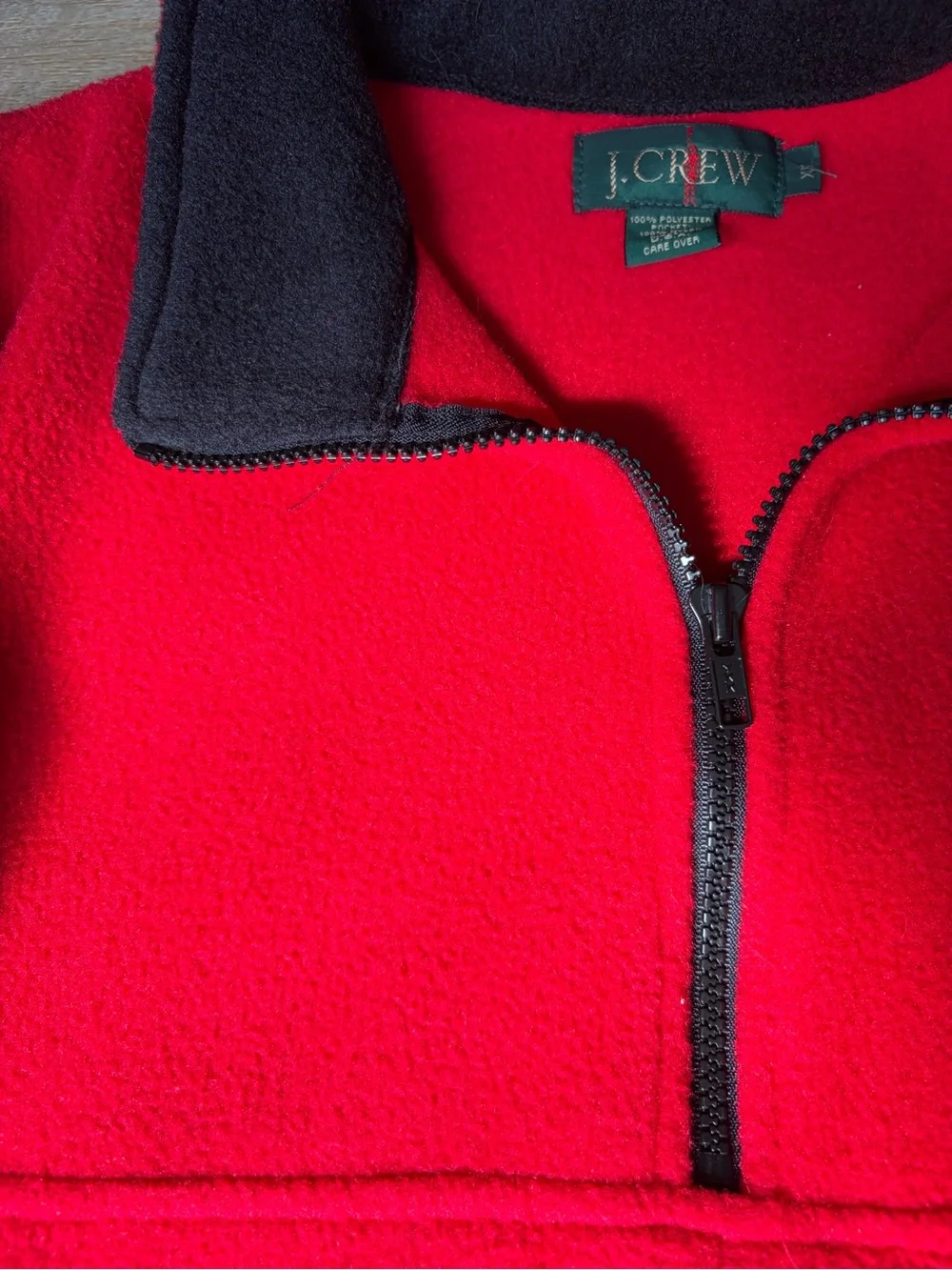 J. Crew Men’s Red Quarter-Zip Fleece with Black Collar